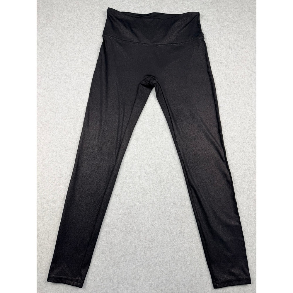 Unbranded Black Shiny Metallic High Waisted Leggings Athletic Yoga Pants S/M